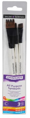 Daler-Rowney Graduate Multi-Technique Brush, Synthetic Hair, Short Handle, Flat, Filbert and Angle, , Wallet Set, 3 Assorted Brushes