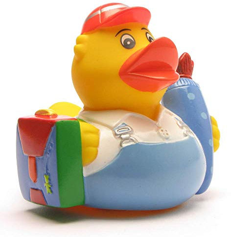 DUCKSHOP I Badeente Schulanfänger Junge I Quietscheente I L: 7,5 cm I inkl. Badeenten-Schlüsselanänger im Set I Geschenk für Schultüte I Geschenk für Einschulung I Erstklässler