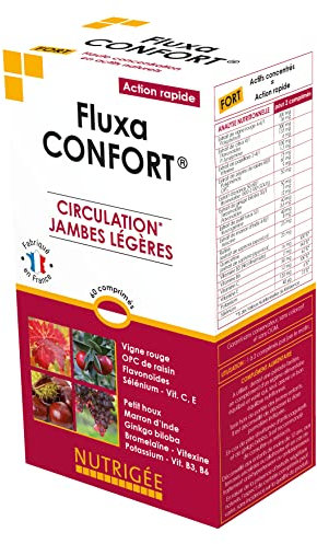 NUTRIGÉE - Fluxa Confort - Circulation - Jambes Légères - Favorise La Circulation Sanguine & Lymphatique, Régule La Circulation Sanguine - 60 Comprimés - Programme de 30/60 Jours - Fabriqué en France