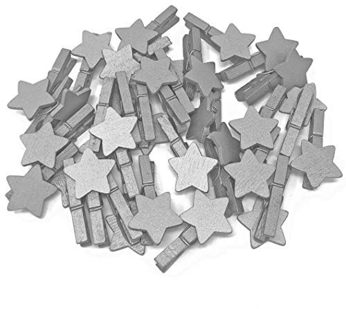 Lot de 10 mini pinces à linge argentées de 30 mm avec étoiles assorties de 18 mm pour mariage et Noël