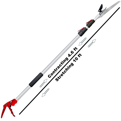 Kioos Ausziehbar Hochentaster & Gartenschere Lang Teleskop Stick Baum Gartenschere Rasentrimmer Obstpflücker Garten und Neigen Aluminium Pole (4,6–10 ft) 4.6-10 ft