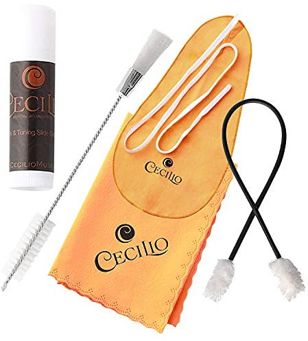 Cecilio Flute Care Kit - Complete Maintenance Kit, Includes Swabs, Grease, Polishing Cloth and Key Brush - Flute Cleaning Kit