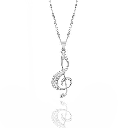 Ouran Collana per Donne, Collana Pendente con Note Musicali e Collana Lunga in Cristallo con Strass per Ragazze (Placcato Argento)