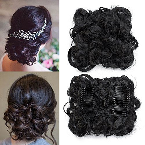 TESS Chignon per Capelli Grande Nero, Combs Chignon per Capelli Sintetici 90g Capelli Finti Donna con Pinza