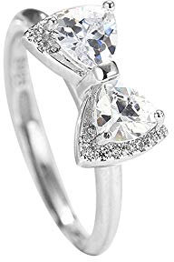 JIAXUN Ring 925 Sterling Silber Öffnung verstellbar kleine frische Schleife mit Diamantring