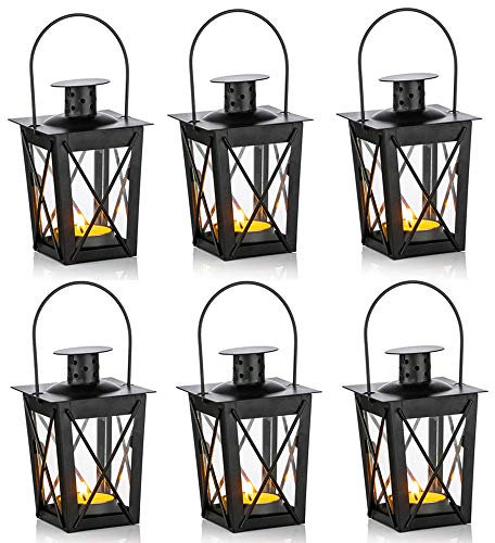 NUPTIO 6 Stücke Vintage Metall Mini Dekorative Kerzenlaternen Teelicht Kerzenhalter, Led Teelicht Kerzenhalter Dekoration für Geburtstagsfeiern Hochzeit Herzstück, Schwarz (5 Stücke + 1 Stück)
