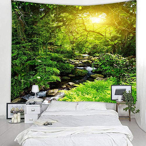 Lsimeru Wald Wandteppich Sonnenaufgang 180x230 Natur Landschaft Dschungel Weed Baum Wandbehang Wasserfall Wandtuch Tapestry Tapisserie Wandkunst Tischdecke Schlafzimmer