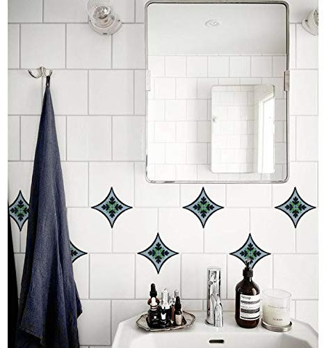 3D Fliesenaufkleber 10er Set Mosaik Klebefliese für Wand und Boden Fliesenfolie Vintage für Küche Bad (Ornament Blätter)