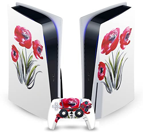 Head Case Designs Offizielle Mai Autumn Red Flowers Kunst Mix Vinyl Frontplatte Haut Gaming Aufkleber kompatibel mit Sony PlayStation 5 PS5 Disc Edition Console & DualSense Controller