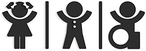 SIGNS - Geprägt Toilette Design türschild SA123 wc schilder selbstklebend - Moderne damen wc aufkleber bad schild für türen - Mann Frau und Rollstuhlfahrer Behindert Toilettenschild (Schwarz)