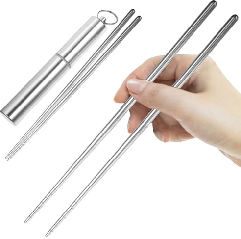 Healifty Folding Chopsticks with Case, 304 Stainless Steel Travel Utensils | Portable Foldable Chopsticks with Storage Tube for Travel, Camping, Office Lunches, Noodles and Daily Meals