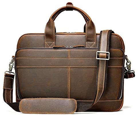 Businesstasche Aktentasche Männer Handtasche, Männer 15inch Laptop-Aktenkoffer echtes Leder-Schulter-Kurier-Beutel-Computer Satchel Handtasche Arbeit Office Business Bag Umhängetasche Jungen Messenger