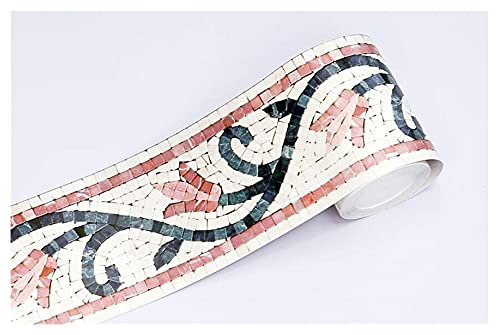 HKYBCF Self Adhesive Baseboard Waterproof Bathroom Waistline Border Rustic Tile Stickers Vintage Wallpaper Borders Wall Paper Wallpaper Border 529 (Color : 4, Dimensions : 10CM X500CM)