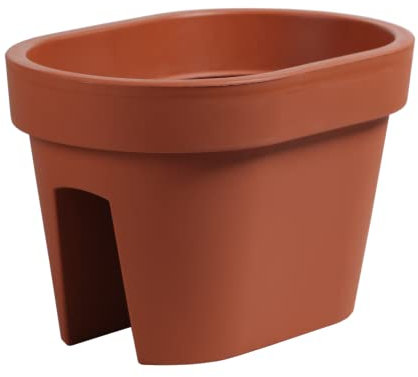 Tymar Blumenkasten, Blumentopf für Balkongeländer, Balkonkasten, Geländerkasten, oval, rund, kippsicher, aus Kunststoff, LR001 (40cm Terracotta)