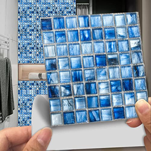 Piastrelle Adesive Cucina 20x20 Blu Piastrelle Adesive Bagno Pavimento Adesivo Paraschizzi Cucina Adesivo Piastrelle Ceramica Carta Adesiva per Mobili Vintage(10 pezzi)