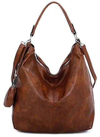 OBC Damen Tasche Shopper Hobo-Bag Schultertasche Umhängetasche Handtasche Damentasche Reisetasche Beuteltasche Leder Optik Schokobraun