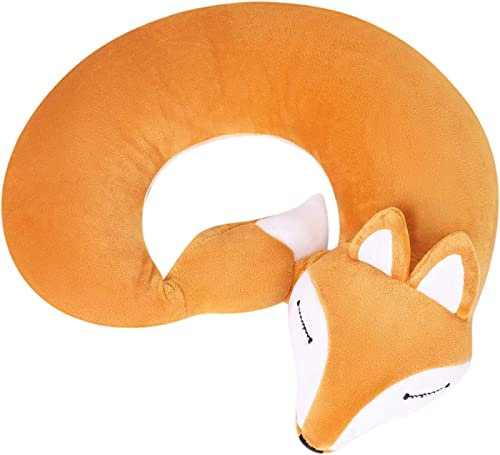 Qchomee Nackenkissen U-Förmigen Nackenhörnchen Kissen Reisekissen Fuchs Kissen Nackenstützkissen Ergonomisch Karikatur Tier Schlafkissen Plüsch Nackenpolster Plüschpuppe für Flugzeug Auto Zug