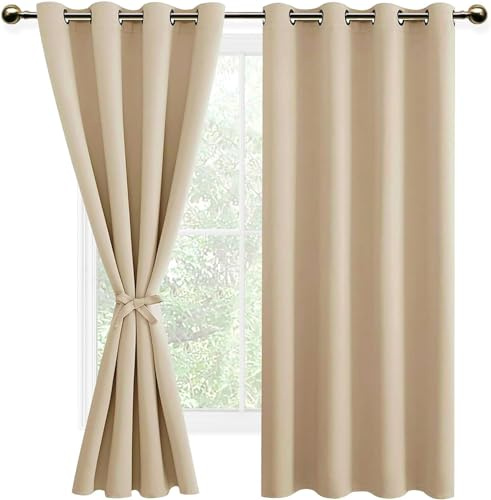 DWCN Vorhänge Blickdicht mit Raffhalter Verdunklungsvorhänge mit Ösen | Biscotti Beige, 183x140cm(HxB), Gardinen 2 Stücke Thermovorhang Hitzeschutz für Schlafzimmer, Wonhzimmer, Büro