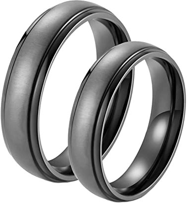BCughia Couple Ring, Schwarzer Ring Herren Edelstahl Ringe 6 mm Schwarzer Ring Comfort Fit Pärchen Geschenke Damengröße 60 (19.1), Herrengröße 67 (21.3)