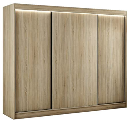 Margaret Hadas24 Kleiderschrank Saturn 250 cm, Organizer, Mehrzweckschrank, Schwebetürenschrank, Garderobenschrank, Kleiderstange, Kleiderständer, Flurschrank, Schrank, 3-türig, braun, Eiche Sonoma