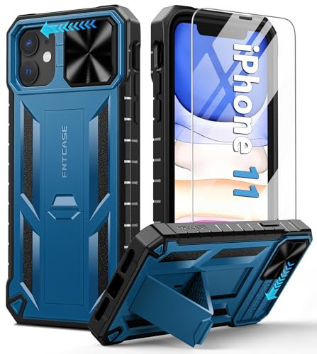 FNTCASE for iPhone 11 Phone Case: Rugged Military Grade Full Protection Shockproof Protective Case with Kickstand | TPU Matte Textured Heavy Duty Hard Bumper Phone Cover for iPhone 11-Blue