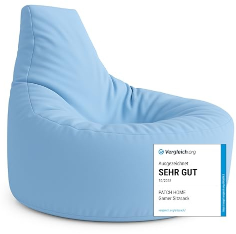PATCH HOME Gamer Kissen & Lounge Sitzsack – befüllbar mit Reißverschluss, gefüllt mit Styropor, geeignet für In- & Outdoor. Perfekt als Gaming Sessel Sitzkissen (Hellblau, Ø 65cm x Höhe 70cm Junior)