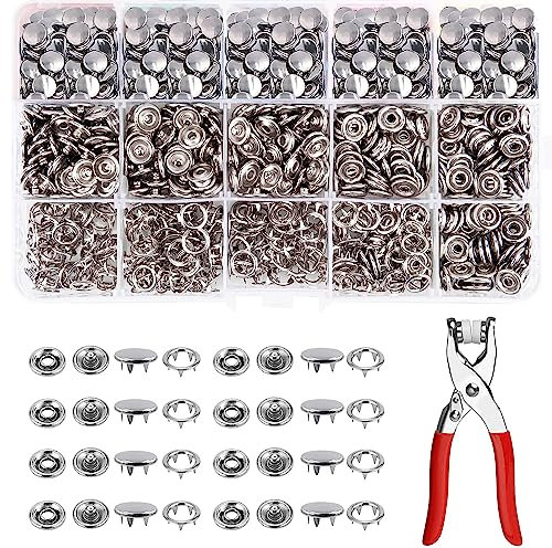 Boutons Pression Metal Avec Pinces 200 Kit Bouton Pression Metal pour la Couture de Vêtements pour Bébé Enfant Bricolage Sac Vestes Jeans Artisanat 9,5mm (Solide)
