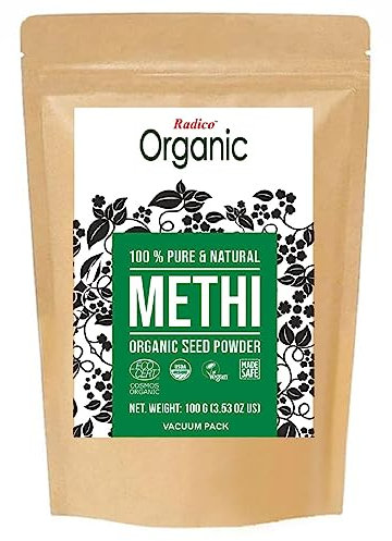 Radico | 100% Organic Methi Seed Powder | Haarpflege Packung | Nährend | Feuchtigkeitsspendend | Ayurvedische Haar Kräuterpackung | Vegan | 2 x 100 g