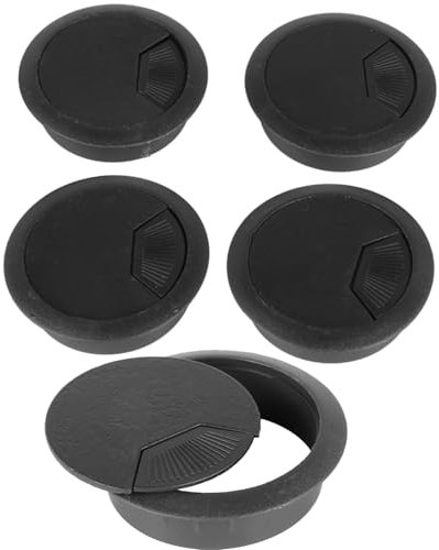 Ksrnsne 5 Pcs 60mm Desk Grommets Round Plastic Cable Hole Covers for Office Computer Desk Wires Management Black