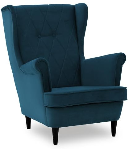 Ohrensessel CREM, Sessel Wohnzimmer, samt, Ohrensessel bunt. Loungesessel Fernsehsessel Relaxsessel Wohnzimmersessel Couchsessel Armsessel Polstersessel Lounge (Kronos 04, Füße Farbe Schwarz)