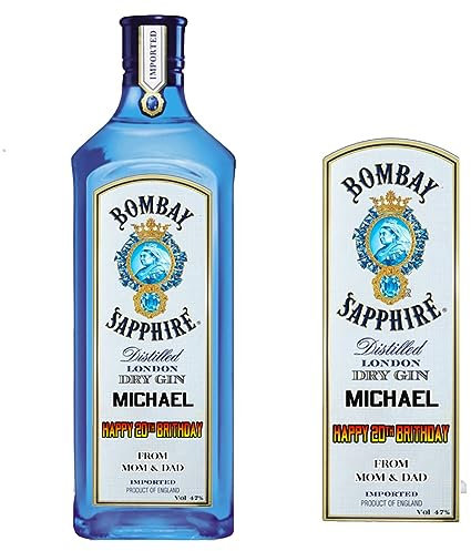 Personalised Customised Birthday Anniversary Sticker Bottle Label for Bombay Sapphire Gin