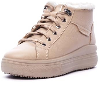 Nordan Winterschuhe Damen aus Leder. Warme winterstiefel Damen mit Kunstpelz. Gefütterte Winterstiefel Damen Leder. 4610R (beige 433, 39)