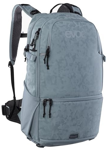 EVOC STAGE CAPTURE 22, Foto- und Sportrucksack (ergonomisches Tragesystem, effiziente Belüftung, Kamera- und Trinkblasenfach, Maße: 16 x 33 x 52 cm, Volumen: 22 l), Stahl