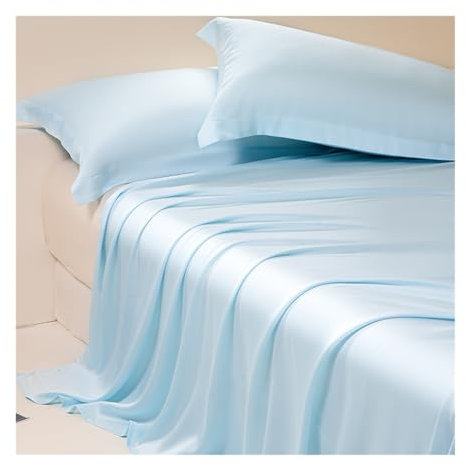 100% Eukalyptus Tencel/Lyocell Satin Bettlaken ohne Gummizug Betttuch Haustuch Laken ohne Gummi Seidig Glatte Kühlblätter für alle Jahreszeiten (Color : Blue A, Size : 180x230cm+48x74cm x2)