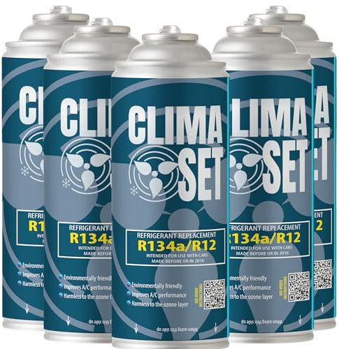 ClimaSet Remplacement du gaz refrigerant R134a 5x170 g pour Climatisation, Climatiseur - Remplace R134a R12, Recharge climatisation voiture - Gaz R134a - cartouche gaz - ECO