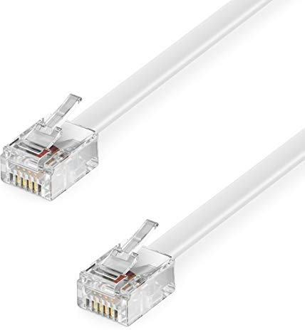 deleyCON 50m Telefonkabel RJ11 Modularkabel 99% Kupfer AWG 28 6P4C Westernkabel RJ11 auf RJ11 Stecker Flachkabel Telefondose Modem Router Fax ISDN DSL VDSL Internet Weiß