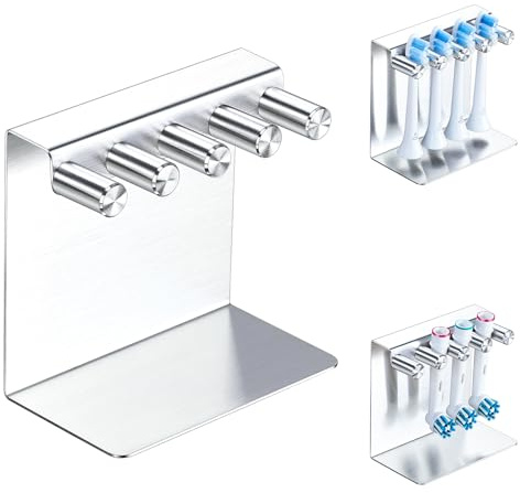 YYBO Electric Toothbrush Head Holder, Electric Toothbrush Holder Wall Mounted or Desktop, Toothbrush Head Stand, Adhesive Tooth Brush Holder Toothbrush Organiser for Bathroom (Silver, Large)