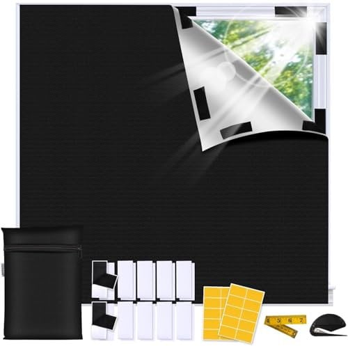 Bemece Portable 100% Blackout Blind, No Drill Blinds Blackout for Windows Fits Any Size Shape, for Bedroom, Nursery, Loft, RV, with Strong adhesive and Velcro-400 * 145