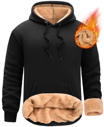 UMIPUBO Felpa Uomo con Cappuccio Invernale Giacca Felpe in Pile Caldo Manica Lunga Termica Foderato Pullover Girocollo Hoodie Sweatshirt con Tasche Cappotto da Uomo Abbigliamento (Nero, XXL)