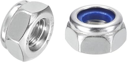 sourcing map Sechskant-Sicherungsmuttern, M10 x 1,5 mm, Nylon, 304 Edelstahl, selbstsichernde Nylon-Einsatz-Stoppmutter für industrielle Baubefestigungen, 35 Stück, Silber und Blau
