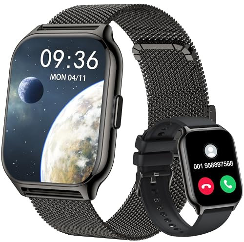 Narcid Smartwatch Damen Herren,Fitnesstracker 2 Zoll mit Telefonfunktion/Sprachassistent/Message Reminder,Fitnessuhr Puls-Schlaf-Monitor, Schrittzähler Sportuhr für iOS/Android