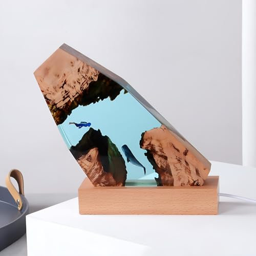 Xiyocadt Epoxidharz Ozean Lampe,Nachtlicht Epoxid Nachttischlampe Dimmbar Holz Base mit USB Stecker Beste Freundin Geschenke Geburtstag Geschenk Mann Geburtstag Geschenk Junge,K