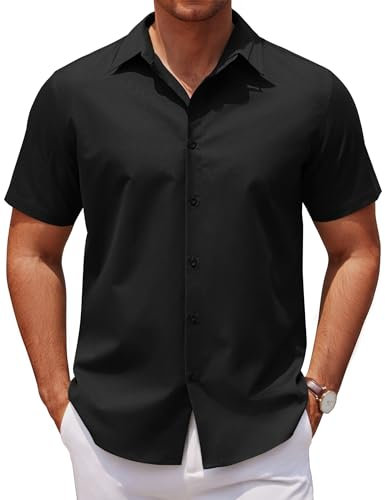 COOFANDY Mens Short Sleeve Summer Business Dress Shirts Lightweight Regular Fit Casual Formal Office Work Shirt Basic Classic Top Black L