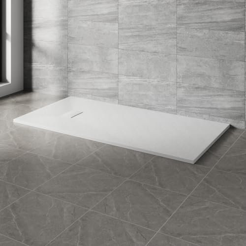 NRG 1700x900mm SMC Rectangle Shower Tray White with Fast Flow Waste for Bathroom Enclosures