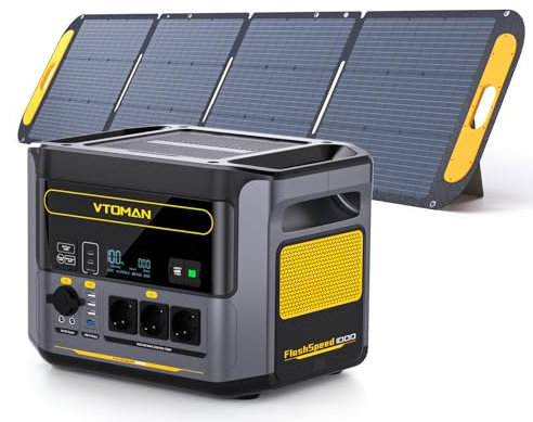 VTOMAN FlashSpeed 1500 Tragbare Powerstation 1548Wh mit 200W Pro Solarpanel, LiFePO4 Solargenerator, 230V/1500W AC Ausgang/Eingang, Schnelle Vollladung in 1 Stunde für Zuhause, Angeln, Camping