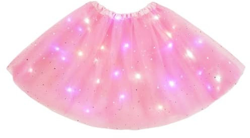 Tüllrock Damen LED Lichter Glitzer Rock Pailletten Rock Tütü Damen Tütü Erwachsene Tutu Damen Tüllrock Kinder für Fasching Karneval Motto Party Ballett Tanzen Fancy Dress Halloween Kostüm (Rosa)
