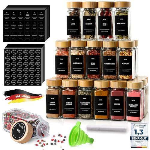 Gewürzgläser,gewürz organizer,gewürzgläser eckig,24er Set,120ml Gewürzdosen mit 342 Etiketten,spice jars,gewürzbehälter,gewürzgläser set,gewürzgläser mit streueinsatz