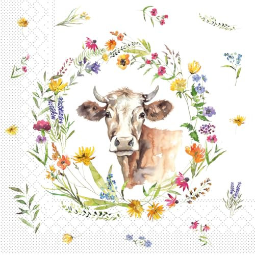 Mank Tissue Serviette Molly 3-lagig, 100 Stück – Fröhliches Blumenmotiv für Frühling & Sommer, Servietten perfekt für Hochzeiten, Gartenpartys und Geburtstagsfeiern (33 x 33 cm, 1/4-Falz)