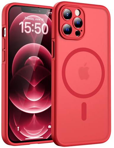 TOCOL Cover Magnetica per iPhone 12 Pro Max 6,7 Pollic, Compatibile con MagSafe, Protezione Fotocamera Integrata, Custodia Antiurto Traslucida Opaca, Rosso