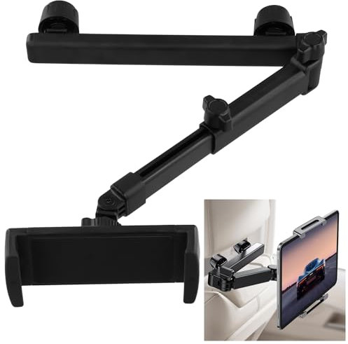 Daelesr Soporte Tablet Coche, Soporte Coche Reposacabezas 360° Rotación, Soporte Extensible para Tablet Móvil, Ajustable Tablets Coche Aluminio para 4-12.9in Tab